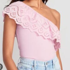 Old Navy Pink Asymmetrical Ruffled Tank Top